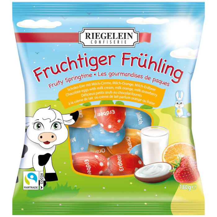 Pralinés de Pascua con forma de huevo de primavera y frutas de Riegelein, 180 g/6,34 oz