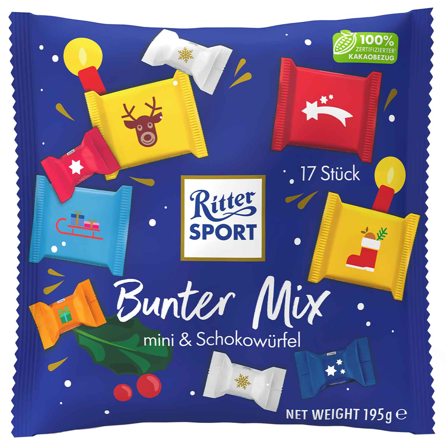 Ritter Sport Colorful Mix, Christmas Gift 195g / 6.87oz