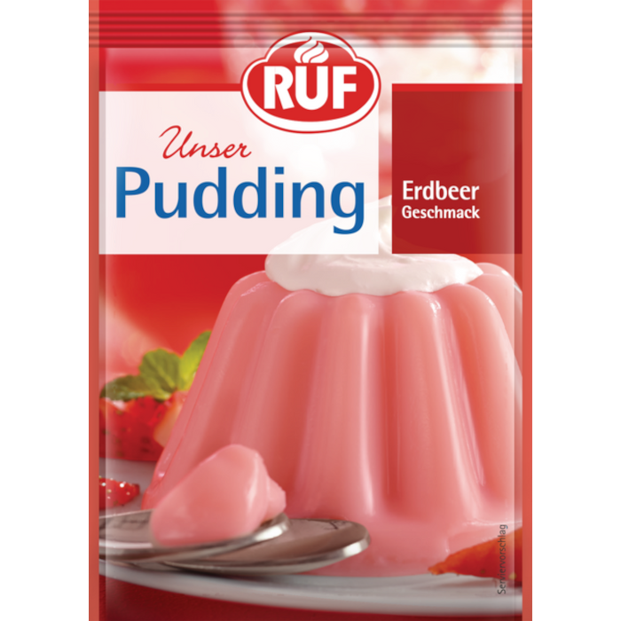 RUF Pudding Aardbeiensmaak in een verpakking van 3 114g / 4.02oz