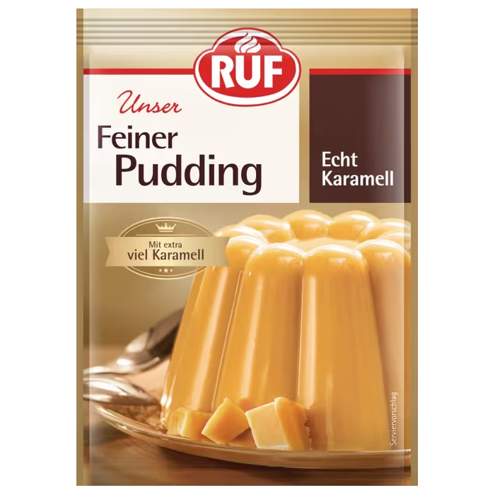 Pudim Fino RUF Caramelo Real numa embalagem de 3 126g / 4.44oz