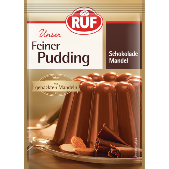 Pudim fino RUF Chocolate Amêndoa numa embalagem de 3 150g / 5.29oz