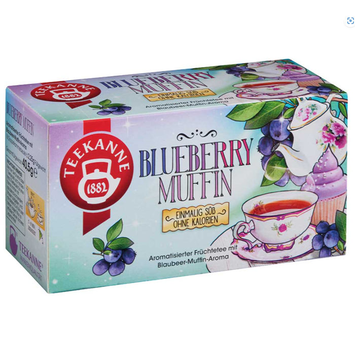 Teekanne Blueberry Muffin Früchtetee 18 Doppelkammerbeutel