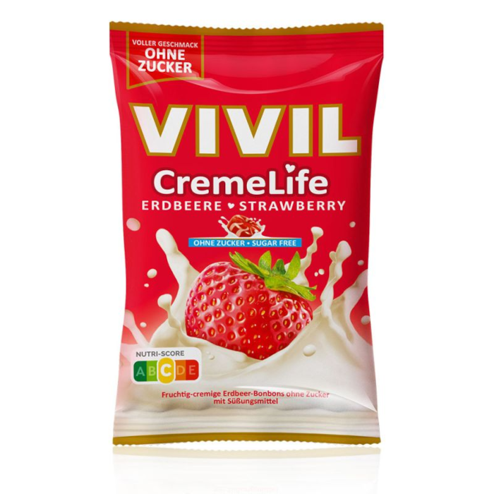 VIVIL Creme Life Bonbons Erdbeere ohne Zucker 110g / 3.88oz