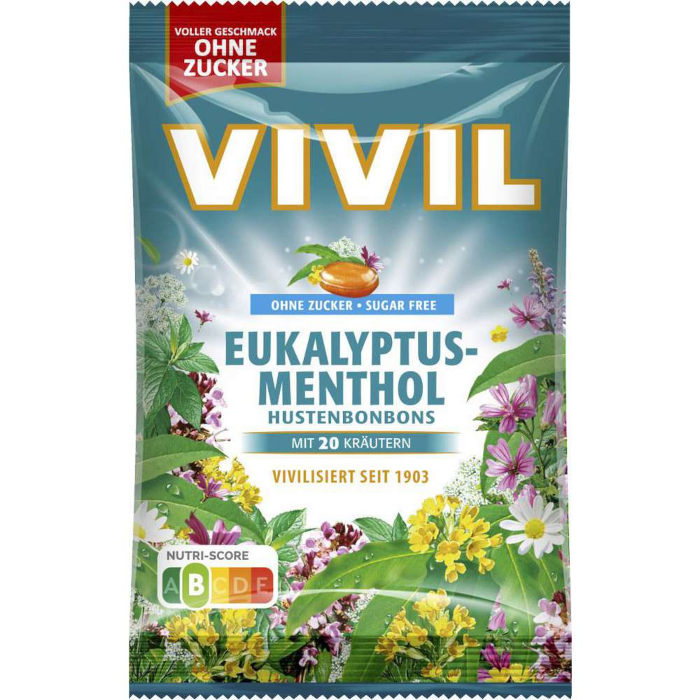 VIVIL Hustenbonbons Eukalyptus-Menthol ohne Zucker 120g / 4.23oz