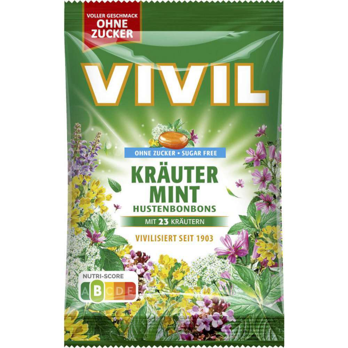 VIVIL Hustenbonbons Kräuter Mint ohne Zucker 120g / 4.23oz