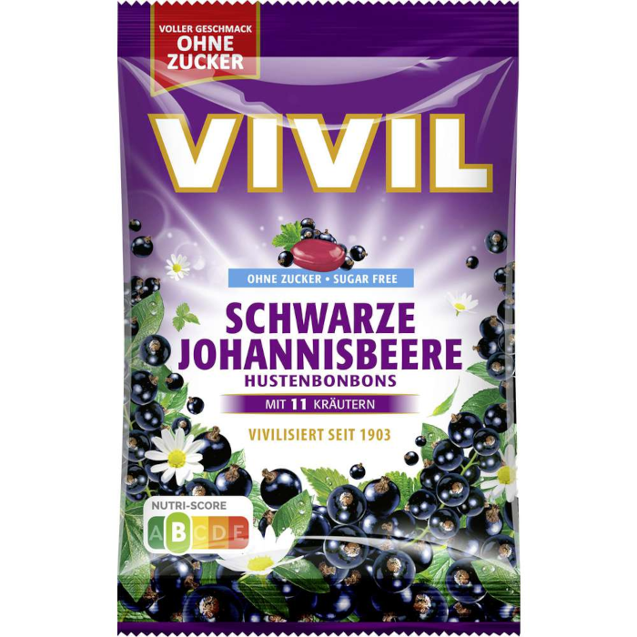 VIVIL Hustenbonbons Schwarze Johannisbeere ohne Zucker 120g / 4.23oz