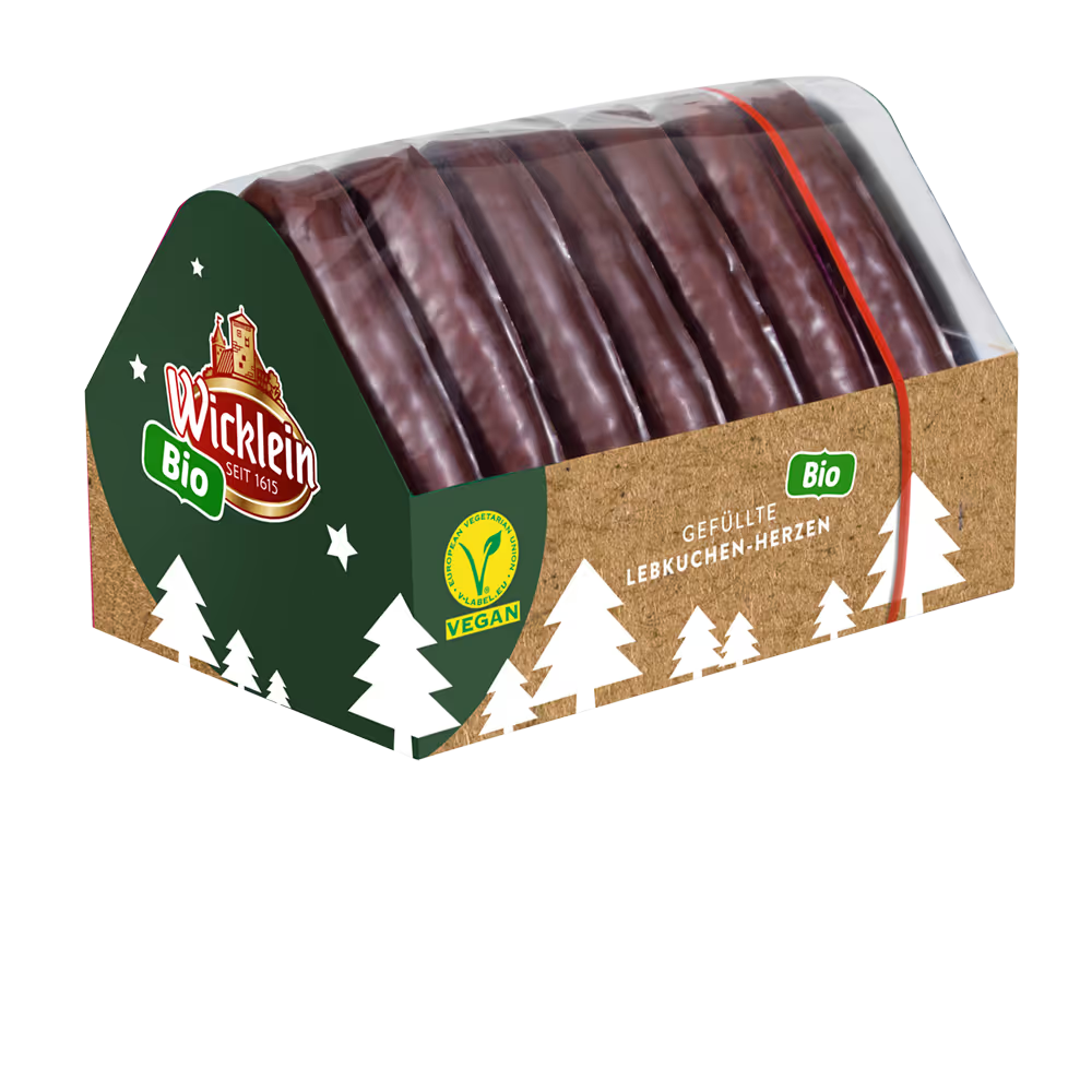 Wicklein Corazones de pan de jengibre orgánicos rellenos veganos 240 g / 8,46 oz