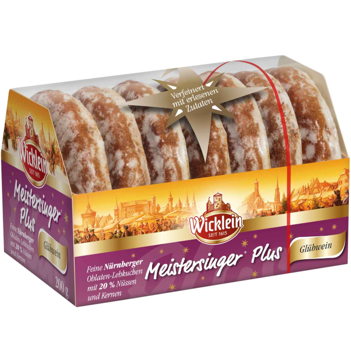 Wicklein Meistersinger Plus Glühwein Feine Nürnberger Oblaten-Lebkuchen 200g