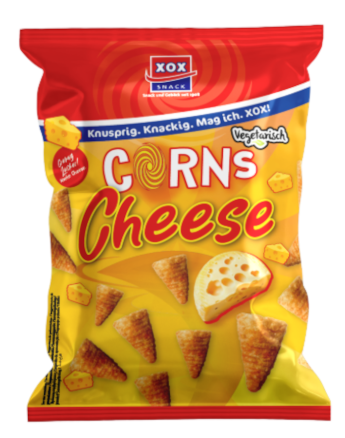 XOX Corns Cheese, snack de maïs au goût de fromage végétarien 85g / 3oz