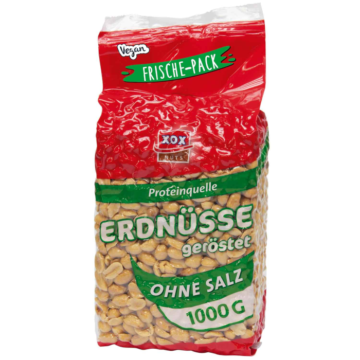 XOX Erdnüsse geröstet & ungesalzen, vegan 1kg / 35.27oz
