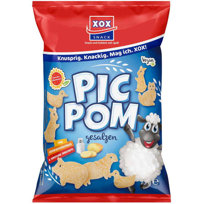 XOX Pic Pom gesalzen, Kartoffelsnack vegan 75g / 2.64oz
