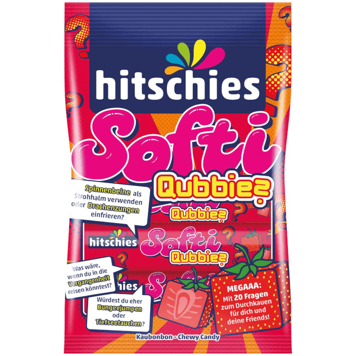 hitschies Softi Qubbies rebuçados de morango mastigáveis 80g / 2.82oz