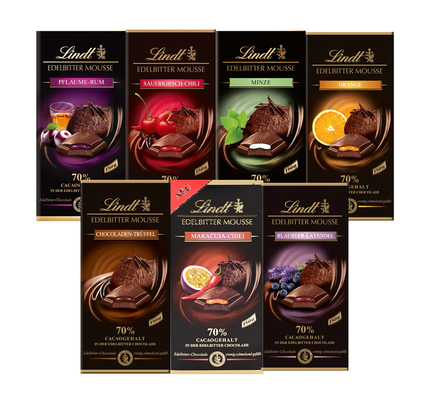 Lindt Edelbitter Mousse Bundle 7 tavolette di cioccolato da 150 g ciascuna