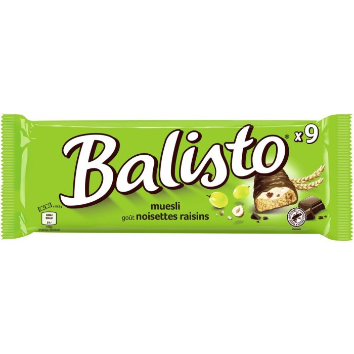 Balisto Müsli-Rosinen Vollkornkeks Riegel mit Milchschokolade 9 Stück