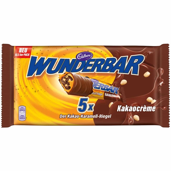 Cadbury Wunderbar Kakaocrème-Karamell Riegel 5 Stück