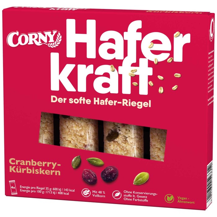 Corny Müsliriegel Haferkraft Cranberry-Kürbiskern 140g