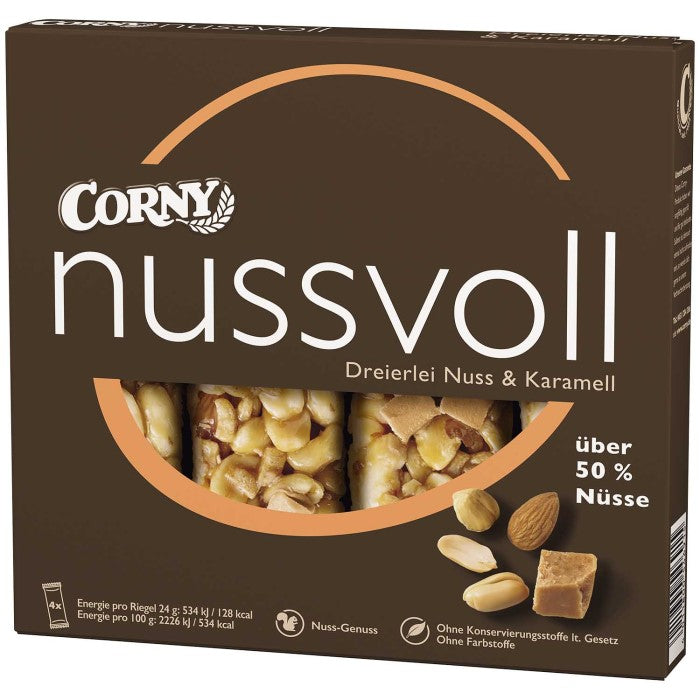 Corny Nussvoll Müsliriegel Dreierlei Nuss & Karamell 96g
