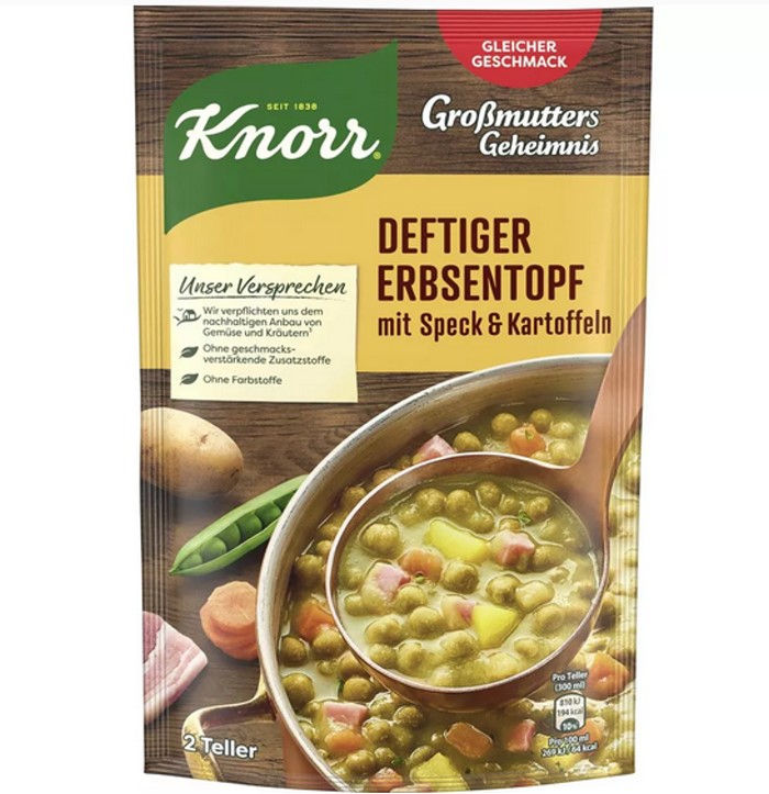 Knorr Großmutters Geheimnis Deftiger Erbseneintopf mit Speck und Kartoffeln