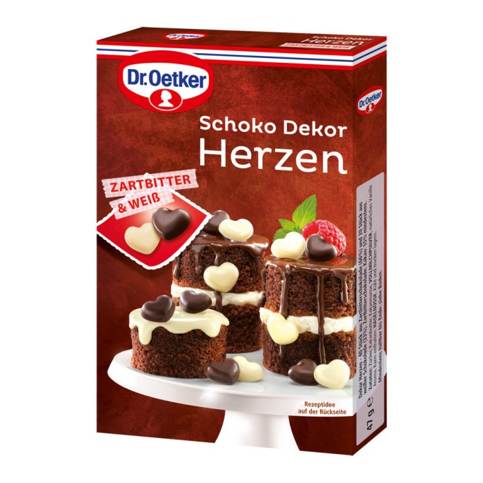 Dr. Oetker Schoko Dekor Herzen Zartbitter & Weiße Schokolade 47g