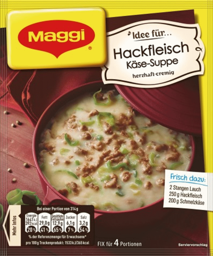 Maggi Fix für Hackfleisch-Lauch-Käse-Suppe 46g