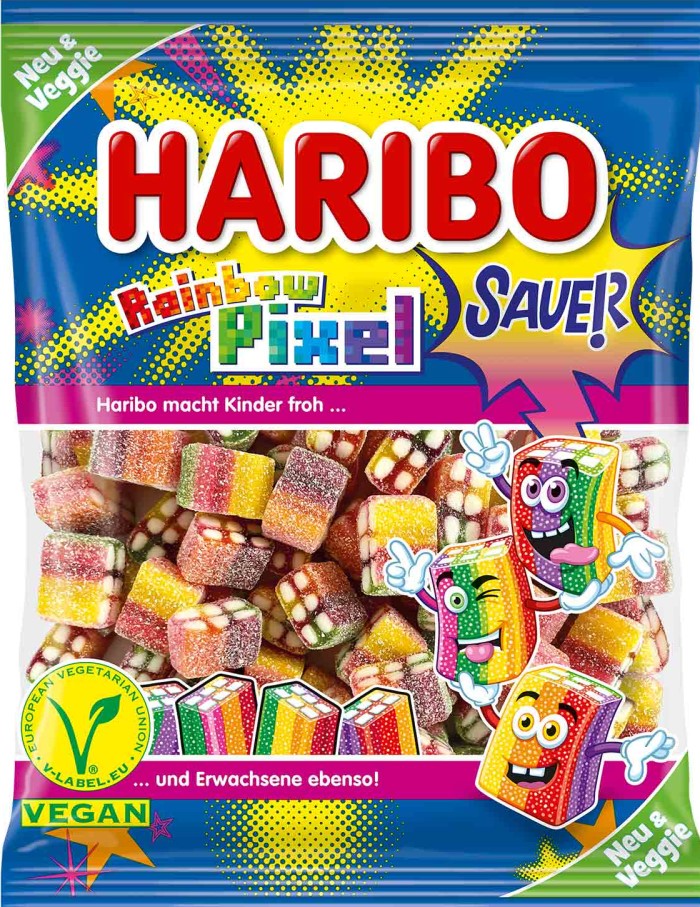 HARIBO Rainbow Pixel Sauer Fruchtgummi-Konfektstücke vegan 160g
