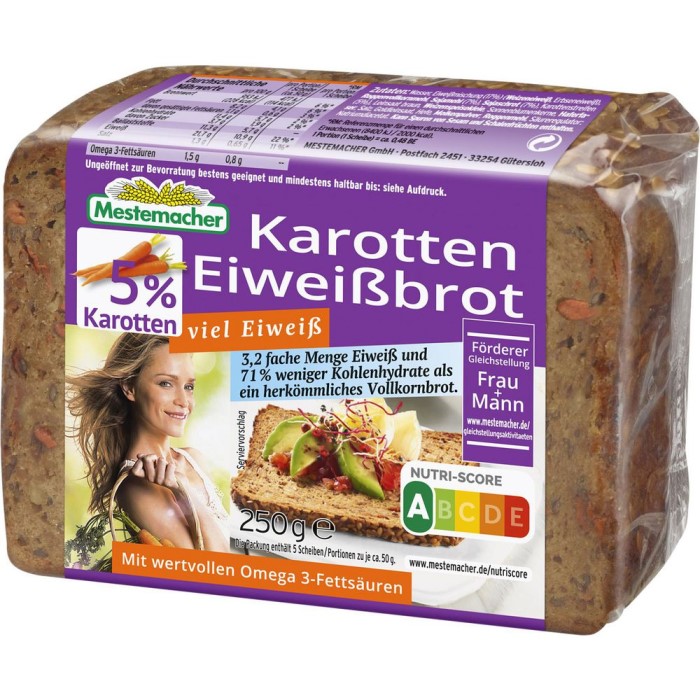 Mestemacher Eiweiß-Brot mit Karotten in Scheiben 250g