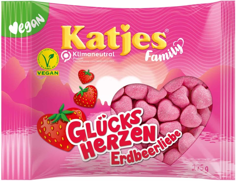 Katjes Family Glücks-Herzen Erdbeerliebe vegan Schaumzucker 250g / 9.7oz