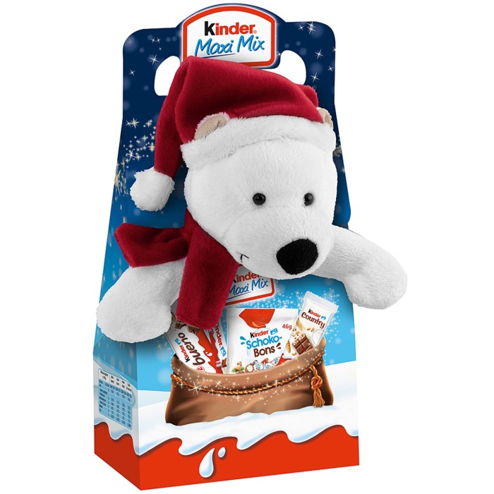 Ferrero Kinder Schokolade Maxi Mix mit Plüschtier Eisbär 133g / 4.69 oz