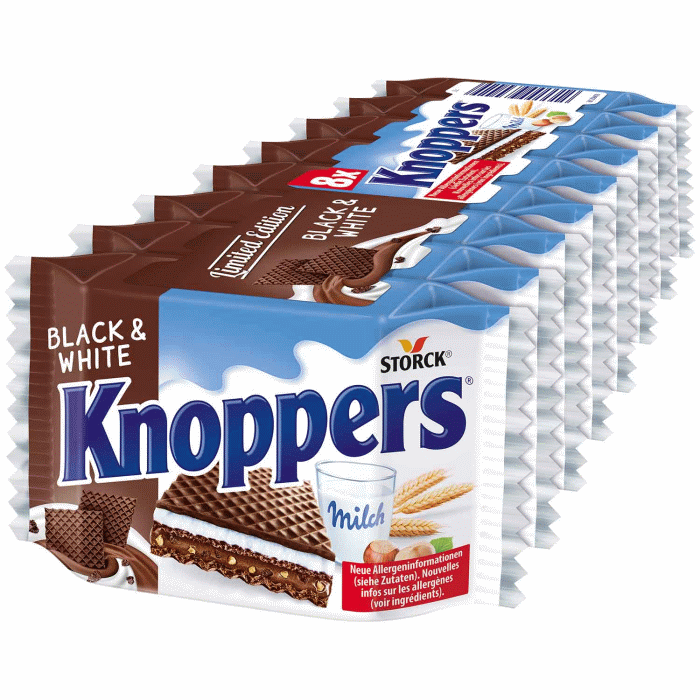 Storck Knoppers Black & White Milch-Haselnuss-Waffeln 8 Stück