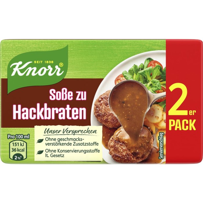 Knorr Soße zu Hackbraten und Frikadellen im 2er Pack ergibt 2 mal 250ml