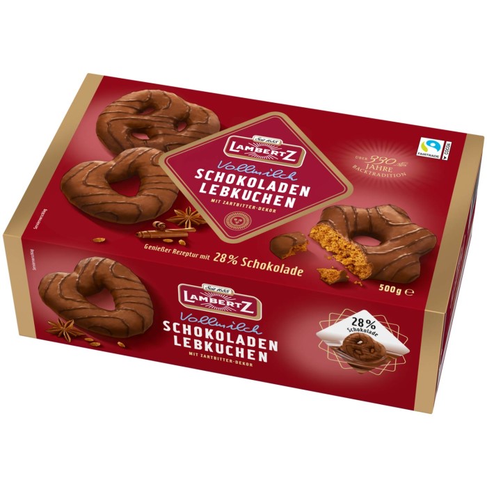 Lambertz Vollmilch Schokoladen Lebkuchen Weihnachtsgebäck 500g