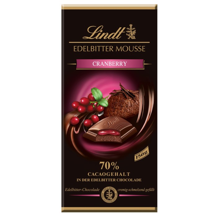 Lindt Edelbitter Mousse Cranberry Schokoladen Tafel 150g / 5.29oz