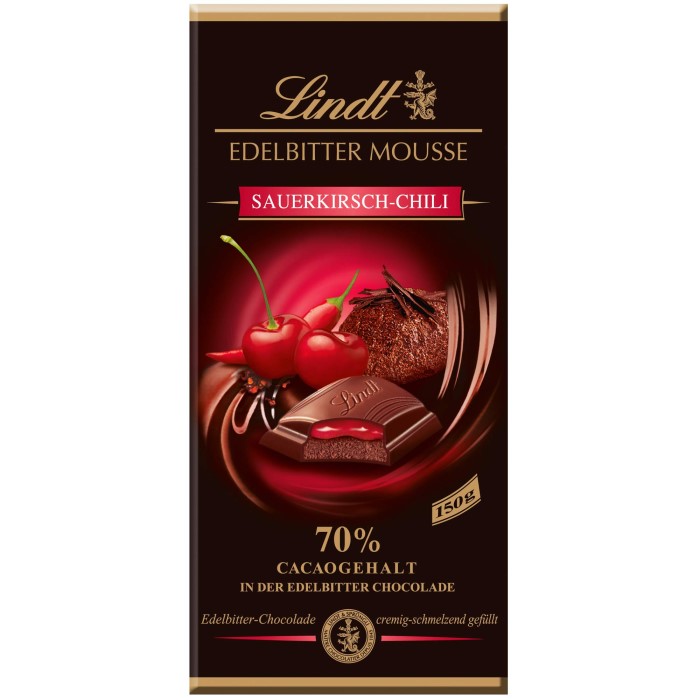 Lindt Edelbitter Mousse Sauerkirsch-Chili Schokolade Tafel 150g / 5.29oz