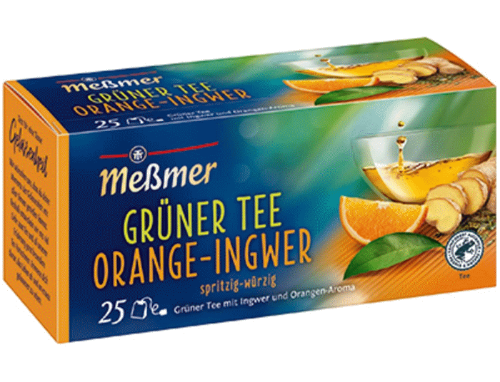 Meßmer Grüner Tee Orange Ingwer 25 einzeln verpackte Teebeutel