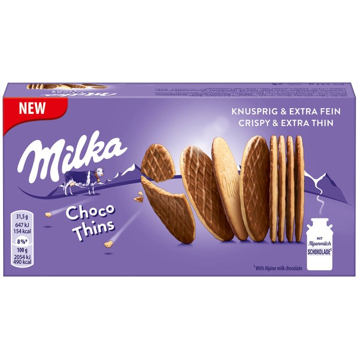 Milka Choco Thins Hauchdünne Kekse mit Alpenmilchschokolade 151g