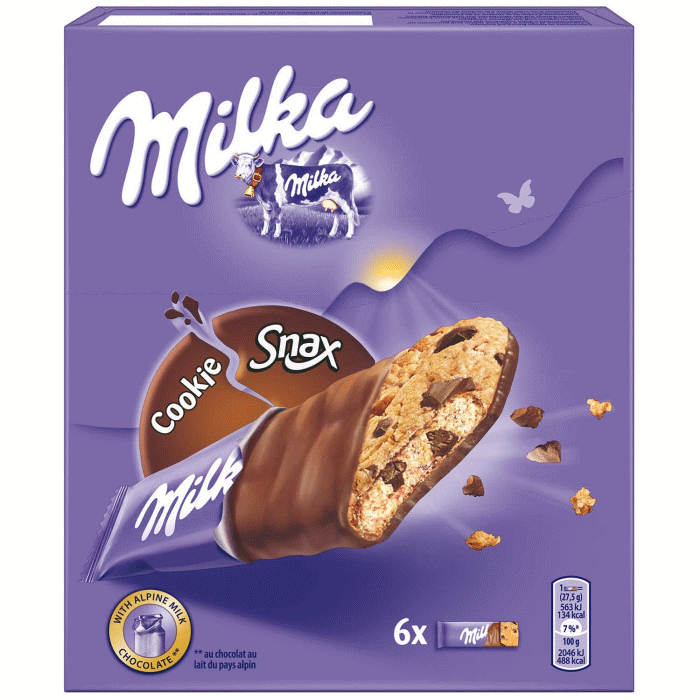 Milka Cookie Snax 6 Keksriegel mit Schokolade 165g