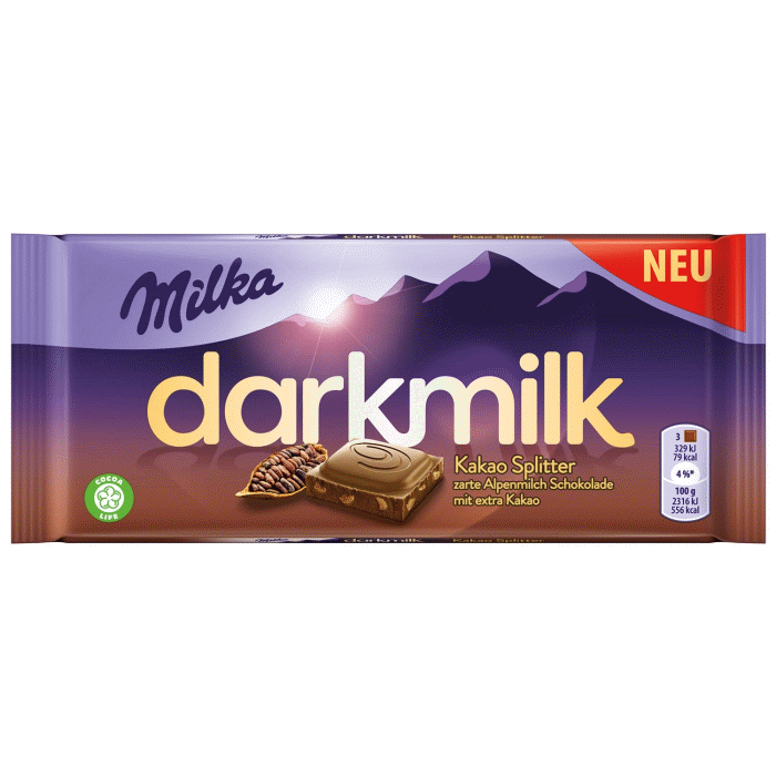 Milka Darkmilk Kakao Splitter Alpenmilch Schokolade 85g / 3 oz
