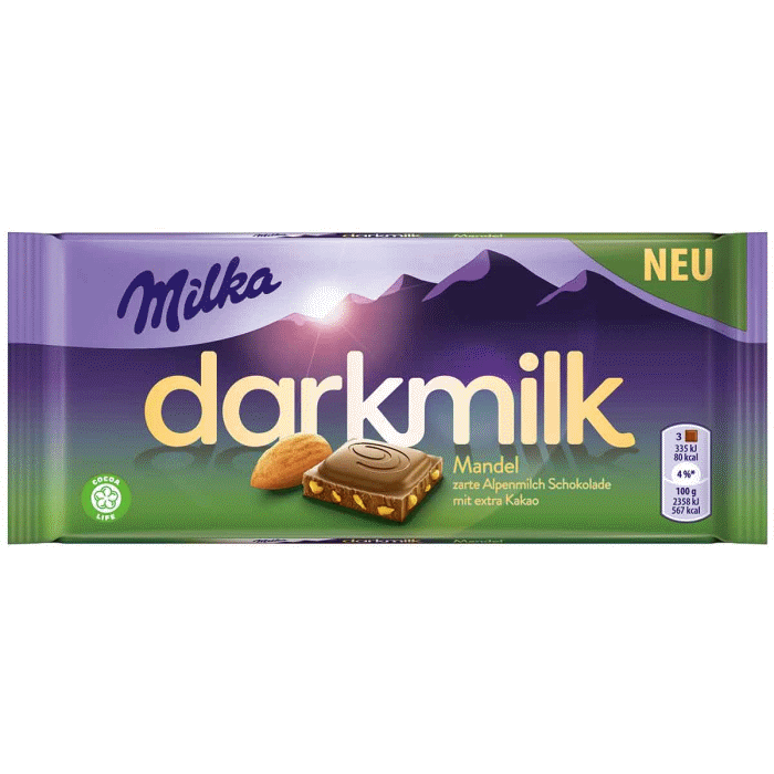 Milka Darkmilk Mandel Alpenmilch Schokolade 85g / 3 oz