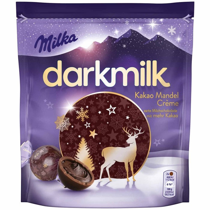 Milka Feine Schokoladen Kugeln Darkmilk Kakao-Mandel Crème 100g / 3.52 oz