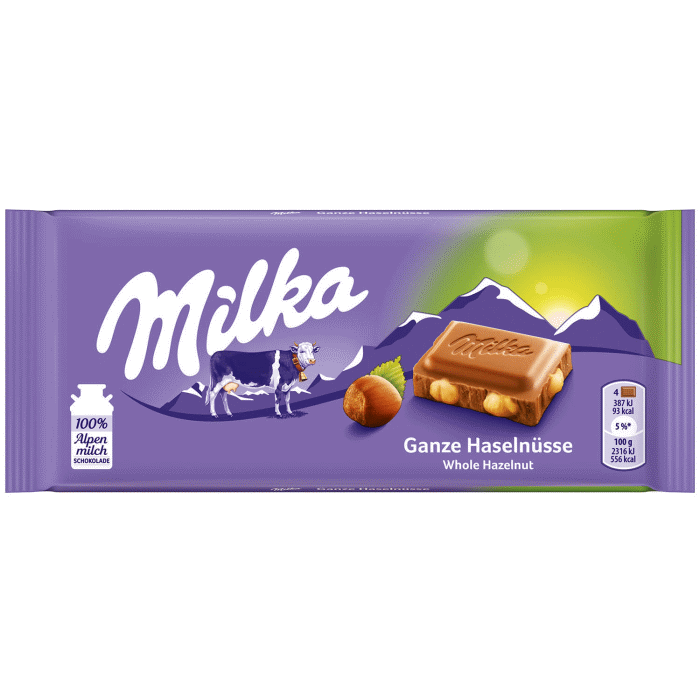 Milka Schokolade mit ganzen Haselnüssen 100g / 3.53 oz