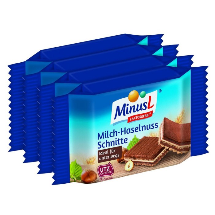 MinusL Milch-Haselnuss-Schnitte Laktosefrei 4 Stück 100g / 3.52oz