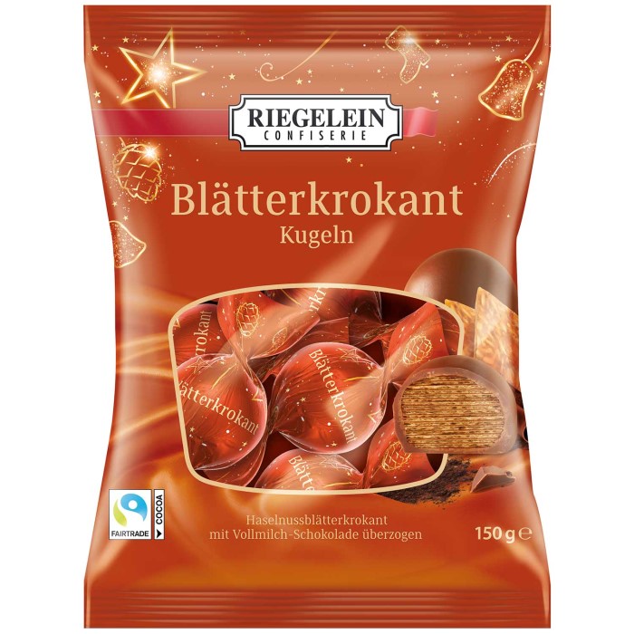 Riegelein Blätterkrokant Kugeln Weihnachtspralinen 150g