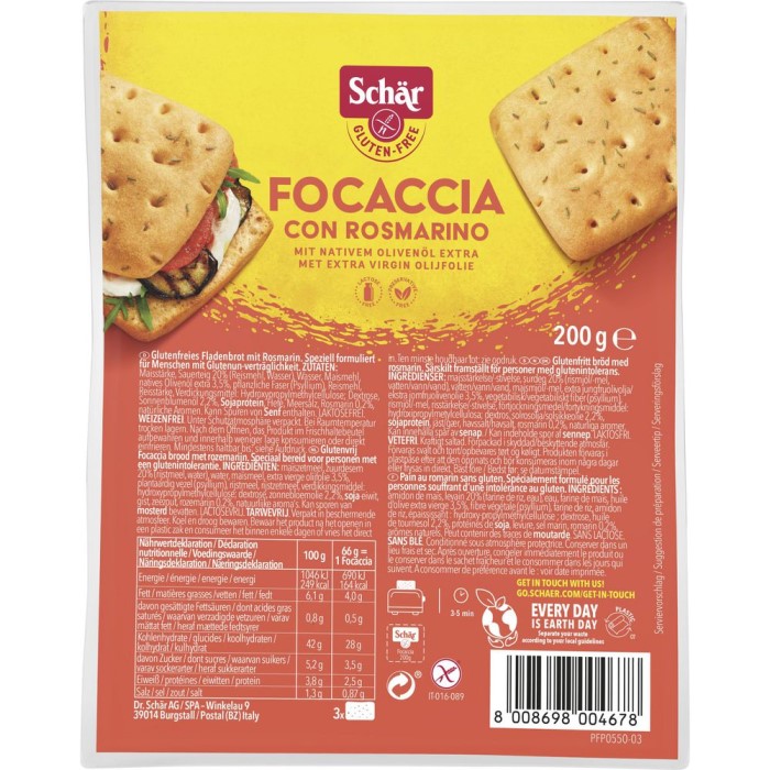 Schär Focaccia Brot mit Rosmarin Glutenfrei 200g / 7.05oz