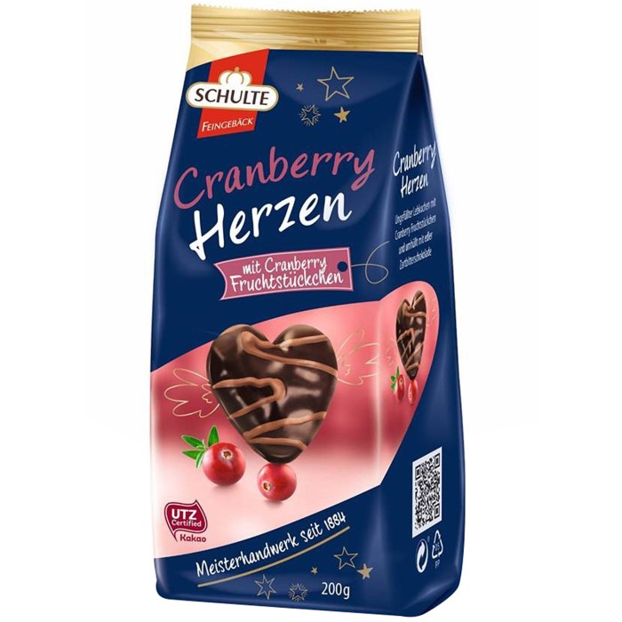 Schulte Cranberry-Herzen Lebkuchenherzen mit Cranberry Fruchtstückchen 200g