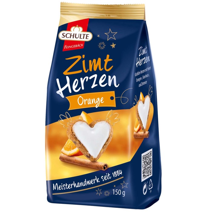 Schulte Zimt-Herzen Orange Lebkuchenherzen mit Zimt und Orangen Geschmack 150g