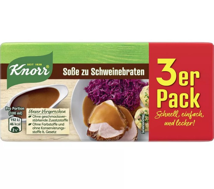 Knorr Soße zu Schweinebraten im 3er Pack ergibt 3 mal 250ml