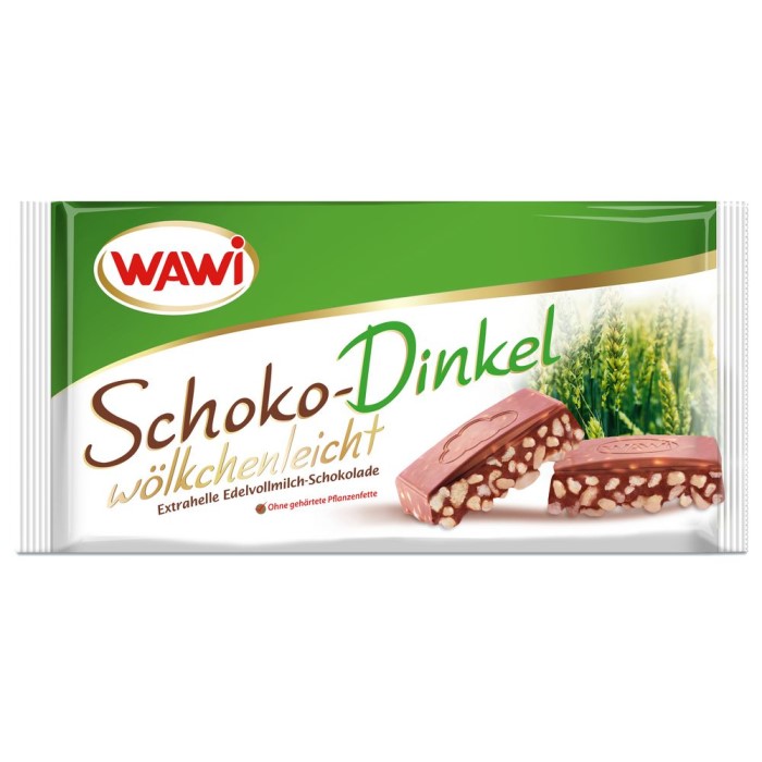 Wawi Schoko-Dinkel wölkchenleicht Vollmilchschokolade mit gepufftem Dinkel 230g