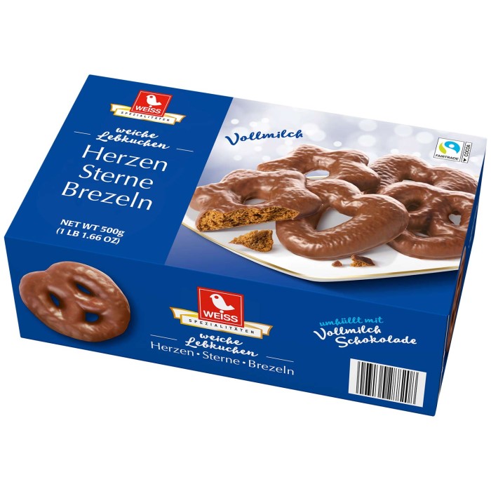 Weiss Lebkuchen Herzen Sterne & Brezeln in Vollmilchschokolade 500g