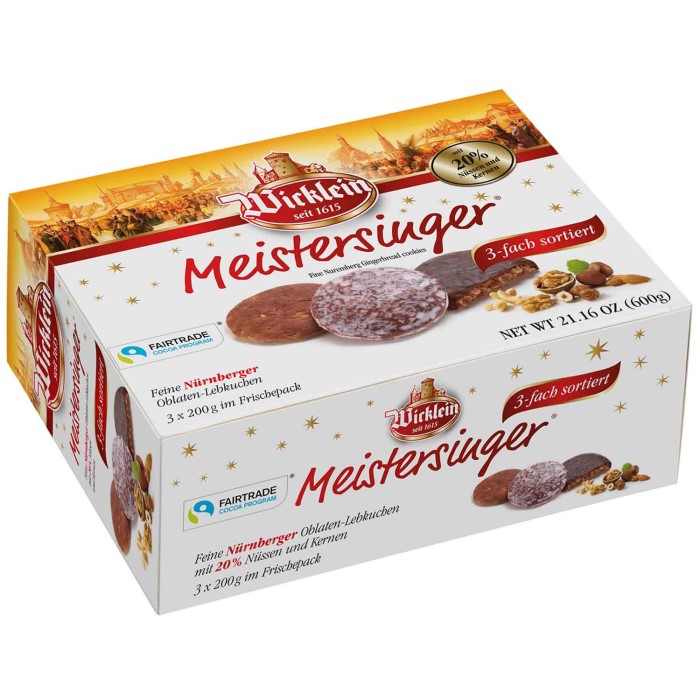 Wicklein Meistersinger Feine Nürnberger Oblaten Lebkuchen 3-fach sortiert 600g