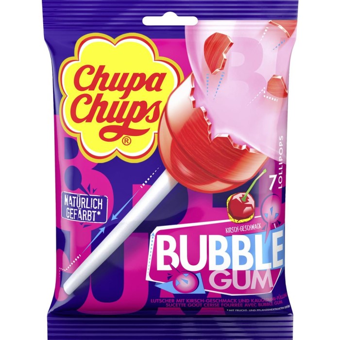 Chupa Chups Bubble Gum Lutscher mit Kaugummi im Kern 7 Stück